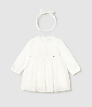 Φόρεμα αμπιγιέ τούλι κεντητό εκρού